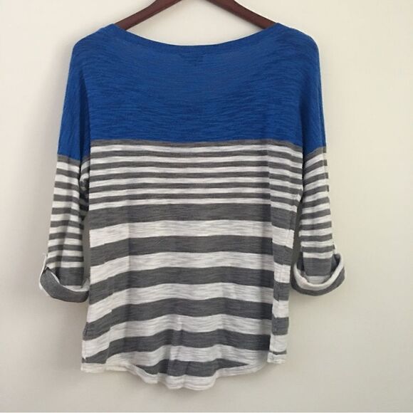 EXPRESS Stripe Knit Blue, White, Gray Top | Size Medium - Picture 6 of 6